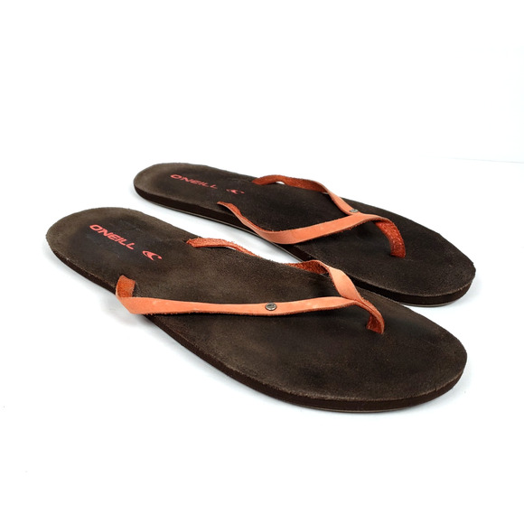 O'Neill Womens Size 8 Brown Coral Leather Slip On Thong Flip Flop Sandals - Picture 1 of 9